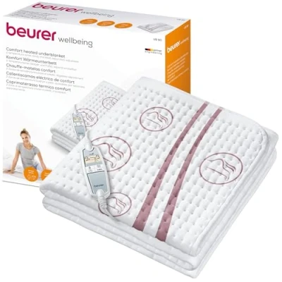 Abbildung von Beurer UB 90 Komfort Wärme Unterbett, anschmiegsame Wärmebettunterlage mit zwei Temperaturzonen und je 9 Temperaturstufen, Rückschaltautomatik Eco Control,150 x 80 cm,maschinenwaschbar,75 Watt