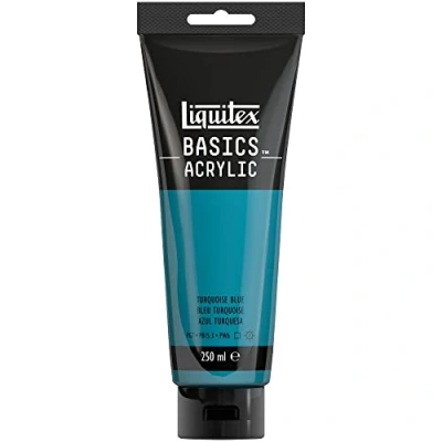 Abbildung von Liquitex 88700245 Basics Acrylfarbe, monopigmentierte Künstlerpigmente, lichtecht, mittlere Viskosität, Archivqualität, seidenglänzender Finish, 250ml Tube Türkisblau