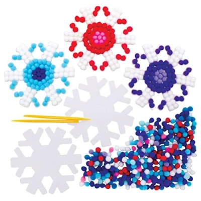Abbildung von Baker Ross FE899 Schneeflocken Pom Bastelset 5er Pack, Selbstklebende Karte mit farbigen PomPoms zum Basteln für Kinder, Weihnachtsbastelaktivitäten