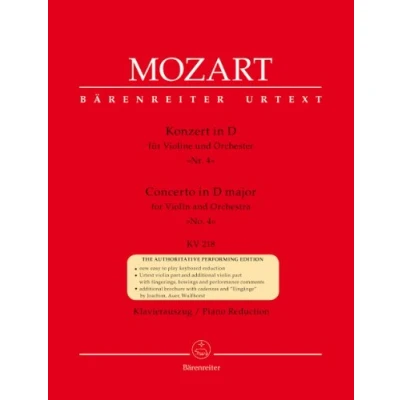 Abbildung von Konzert für Violine und Orchester Nr. 4 D Dur KV 218. Klavierauszug, Stimme(n), Urtextausgabe. BÄRENREITER URTEXT