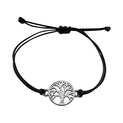 Abbildung von Nuoli® Lebensbaum Armband Damen Silber (verstellbar bis 20cm) Baum des Lebens Armbändchen für Frauen &amp; Mädchen, aus schwarzem Stoff mit Metall Anhänger