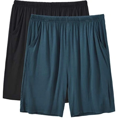 Abbildung von MoFiz Pyjamahose Herren Schlafanzughose Kurz Modal Schlafshorts Weit Loungewear Einfarbig 2 Pack Spezialblau/Schwarz 2XL