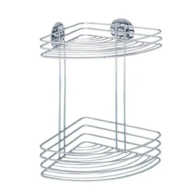 Abbildung von WENKO Turbo Loc Eckregal, 2 Ablagen, Verchromter Stahl, 26,5 x 33 20 cm, Chrom