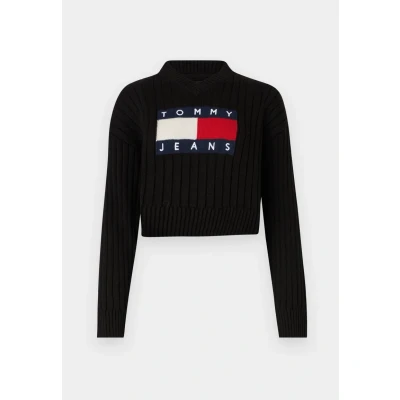 Abbildung von Tommy Jeans Center FLAG Strickpullover, Damen, Größe: 54, Black
