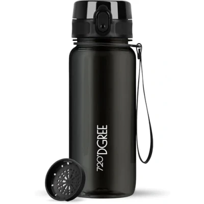 Abbildung von 720DGREE Trinkflasche 650ml “uberBottle“ crystalClear +Früchtebehälter BPA Frei, Auslaufsicher Wasserflasche für Kinder, Schule, Sport, Fahrrad, Fitness Tritan Sportflasche: Leicht, Stoßfest