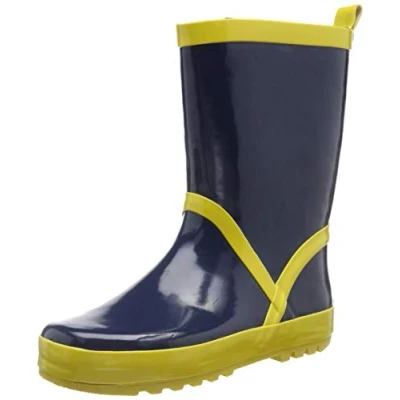 Abbildung von Playshoes Kinder Gummistiefel aus Naturkautschuk, trendige Unisex Regenstiefel mit Reflektoren, Marine Gelb, 24/25 EU