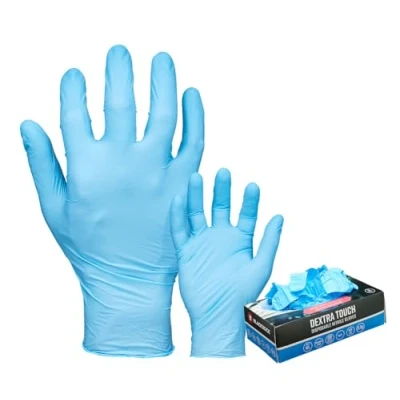 Abbildung von Blackrock Nitril Einweghandschuhe Puderfrei, latexfrei, vielseitig einsetzbare, nicht sterile Gummihandschuhe, industrieller Einsatz, lebensmittelecht. Jede Box enthält 100 blaue große Handschuhe.