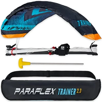 Abbildung von Wolkenstürmer® Paraflex Trainer 3 Leiner Lenkmatte 2.3 (türkis) Flugfertiger Kite Drachen 230cm mit Trainerbar &amp; Windtrainer