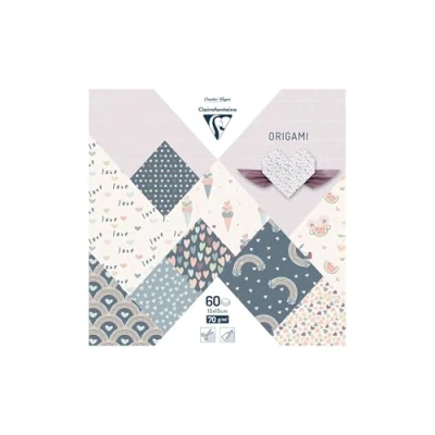 Abbildung von Clairefontaine 95356C Origami Papier, 70 g/m², Format 15 x cm, 30 bunte Motive sortiert (2 Blatt pro Design), kreative Hobbys für Erwachsene und Kinder, Kollektion Little Love