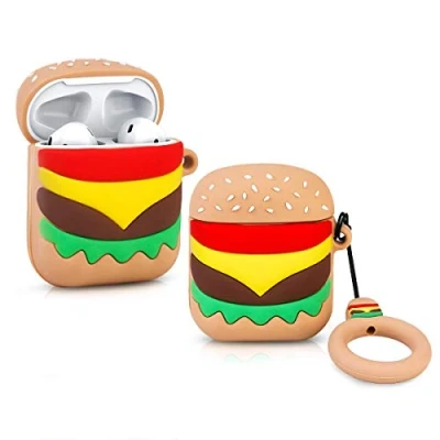 Abbildung von LEWOTE Silikon Niedliche Lustige Abdeckung Kompatibel mit Apple Airpods 1&amp;2 [Obst &amp; Lebensmittel Serie] (Hamburger)