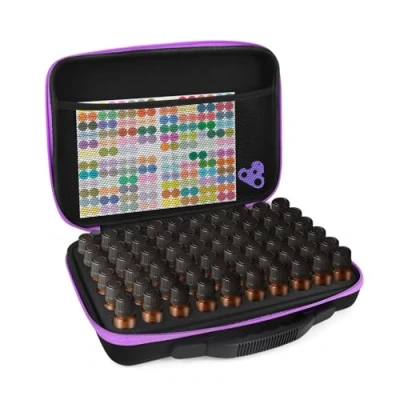 Abbildung von Aufbewahrung für ätherische Öle, 60 Gitter Tragetasche Hartschalenkoffer, Reisetasche Organizer Flaschen, 5 ml, 10 15ml (purple)