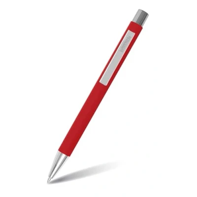 Abbildung von Online Kugelschreiber Soft Metal, Druckkugelschreiber aus Aluminium, auswechselbare Großraum Mine, Schreibfarbe schwarz, dokumentenecht, Classic Red mit Softtouch Feeling, Metallclip Silber