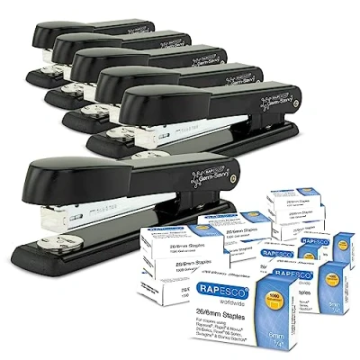 Abbildung von Rapesco 1733 Business Pack: 6 Germ Savvy Antibakteriellem Marlin Heftgeräten, 25 Blatt Heftleistung, und 12 Schachteln von 1000 26/6mm Heftklammern, Schwarz