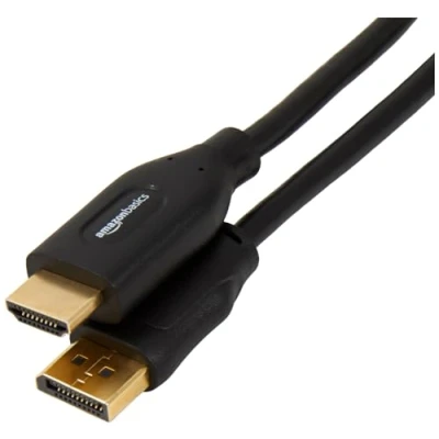Abbildung von Amazon Basics DisplayPort (Quelle) auf HDMI (Display) Kabel, unidirektional, 4K bei 30 Hz, 1920 x 1200, 1080 P, vergoldete Stecker, 1.8 m, Schwarz