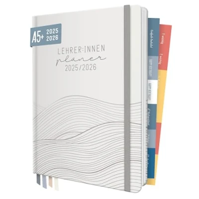 Abbildung von Häfft® Lehrer Planer 2025/2026 A5 + &quot;Waves of Time&quot; Hardcover Lehrerkalender/Schuljahresplaner mit 236 Seiten, Stickern und mehr nachhaltig &amp; klimafreundlich