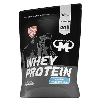 Abbildung von Mammut Nutrition Whey Protein Pulver Coconut White Chocolate 1kg 27g pro Portion Eiweißpulver mit hohem BCAA Anteil Perfekte Löslichkeit in Wasser &amp; Milch Ideale Zwischenmahlzeit