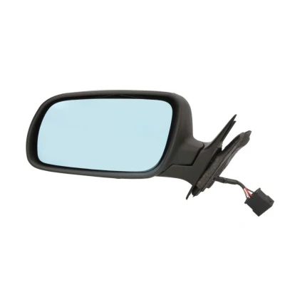Abbildung von Außenspiegel Alkar 6125502 links grundiert elektrisch beheizbar, blau getönt, großes Spiegelgehäuse, konvex für Linkslenker AUDI: A4 B5 Avant
