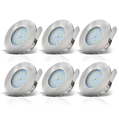 Abbildung von B.K.Licht 6er Set Bad Einbaustrahler LED flach, warmweiße Lichtfarbe, Lochdurchmesser 60mm, Spot, Deckenspots, Spots, Einbauleuchten, Einbauspots, Badezimmer, 75x30 mm, Matt Nickel