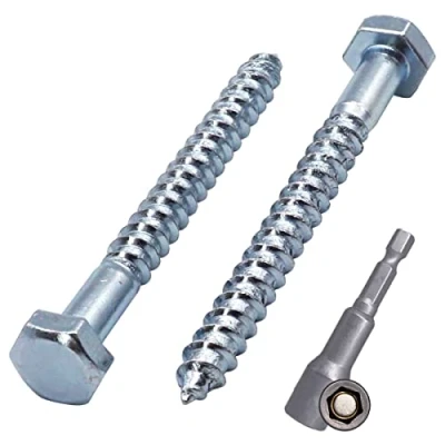 Abbildung von (60 Stück) DIN 571 Verzinkter Stahl Sechskant Holzschrauben M6 x 60 mm Schienenschrauben Sechskantschraube Schlüsselschrauben Sechskantkopf (60, mm)