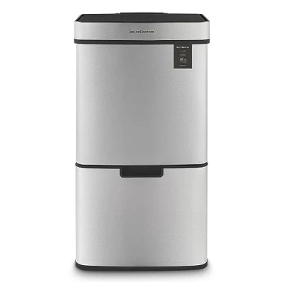 Abbildung von Les Collectors Sensormülleimer Gebürsteter Edelstahl N1012, Fassungsvermögen 69L, 3 Fächer (47+11+11L), Automatische obere Öffnung, Infrarot Erkennungssystem, Leise Schließung, Design