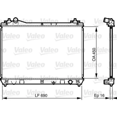 Abbildung von VALEO 735433 Kühler, Motorkühlung Aluminium 450 698 16 ohne Kühlmittelregler Kühlrippen gelötet SUZUKI: Grand Vitara 2 SUV