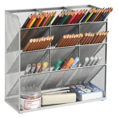 Abbildung von Marbrasse Netz Schreibtisch Organizer,Multifunktionaler Stiftehalter,Organizer Schreibtisch,Aufbewahrungs Regal für Schul und Heim Büro Bedarf (Silber)