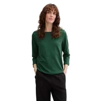 Abbildung von TOM Tailor Structured Langarmshirt, Damen, Größe: Large, Explorer green