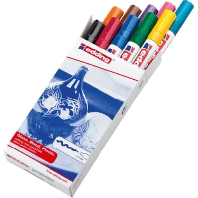 Abbildung von edding 750 Glanzlackmarker Set mehrfarbig 10 bunte Lackmarker Rundspitze 2 4 mm Lackstift für Glas, Stein, Holz, Kunststoff und Papier wasserfest, stark deckend, 10er Pack