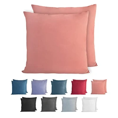 Abbildung von Komfortec 100% Baumwolle Kissenbezüge 2er Set 80x80 cm, Superweicher Premium Jersey Kopfkissenbezug 150 g/m², Kissenhülle, Puderfarbe