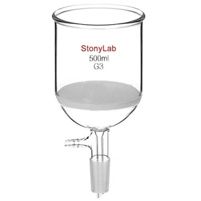Abbildung von StonyLab Glas Buchner Trichter Filter, Borosilicatglas Vakuum Filtertrichter mit Feiner Fritte(G3), 94mm Scheibendurchmesser, 100mm Tiefe, 24/40 Standard Taper Innengelenk 500ml
