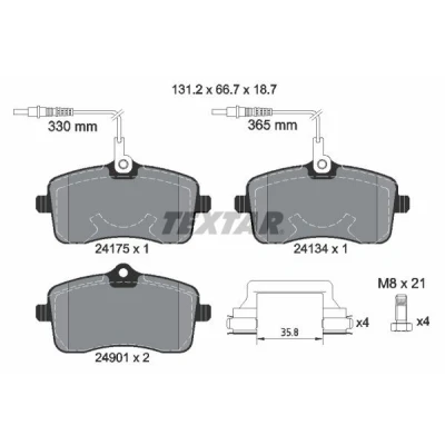 Abbildung von TEXTAR 2417501 Bremsbelagsatz mit integriertem Verschleißwarnkontakt Bremssattelschrauben Zubehör PEUGEOT: 407 SW, Saloon