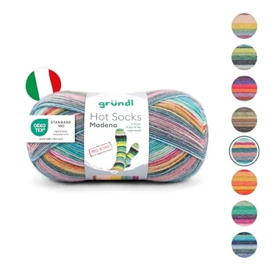 Abbildung von Gründl Hot Socks Madena (Sockenwolle aus 75 % Schurwolle (superwash) und 25 Polyamid, Made in Italy, 4 fach Sockengarn, 100 g / 420 m, Nadelstärke: 2,5 mm 3 mm, 1 x g), soft ice mix