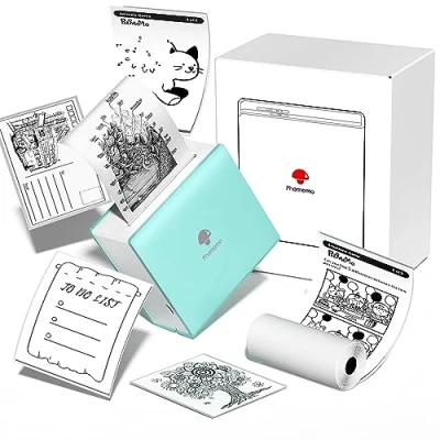 Abbildung von Phomemo M02 Taschendrucker Mini Bluetooth Thermodrucker Tragbarer Fotodrucker mit wiederaufladbarem Akku und USB Kabel, kompatibel Android &amp; IOS, für Journal, Studie, DIY Malerei, Grün