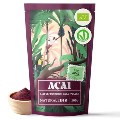 Abbildung von Acai Pulver Bio 100g Gefriergetrocknet Pure Organic Berry Powder (Freeze Dried) aus Brasilien, Getrocknet, Rohkost und Extrakt Pulp der Beeren Frucht. NaturaleBio