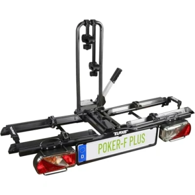 Abbildung von EUFAB 12012LASON Fahrradträger Poker F Plus, EXKLUSIV AUF Amazon mit abschließbaren Rahmenhaltern, E Bike geeignet, komplett vormontiert, für 2 Fahrräder, Anhängerkupplung, Schwarz