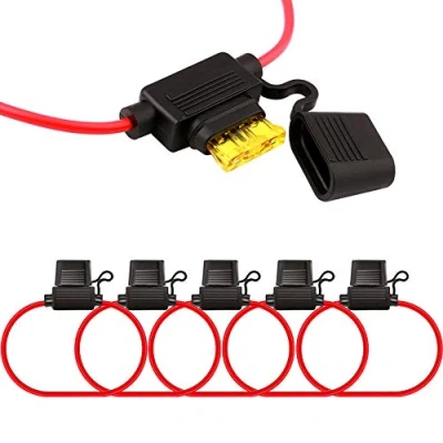 Abbildung von QitinDasen 5Pcs Professionell Medium Wasserdichte Auto Sicherungshalter, KFZ LKW Flachsicherung Sicherung Halter mit Voll Vergossenem Gehäuse und Kabelbaum, 15Pcs Standard Blade