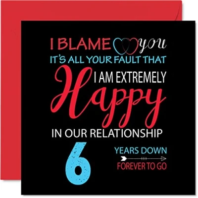 Abbildung von Stuff4 Lustige Süßigkeiten Jubiläumskarte für Ehemann, Frau Your Fault I&#039;m Extremely Happy 6th Wedding Anniversary Karte Partner, 145 mm x Grußkarten sechste Jahrestage