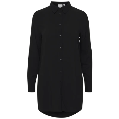 Abbildung von Ichi IHMAIN Damen Langarmbluse Hemd Langes Shirt mit Hemdblusenkragen relaxed fit, Größe:38, Farbe:Black (194008)