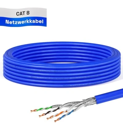 Abbildung von HB DIGITAL 10m Cat 8.1 Netzwerkkabel Verlegekabel Installationskabel Datenkabel Ethernet LAN Kabel Cat.8 bis zu 40 Gbit/s Kupfer S/FTP 2000 MHz PIMF LSZH Cat8 Halogenfrei RoHS Compliant AWG 22/1 blau