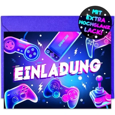 Abbildung von VULAVA 12x Gaming EINLADUNGSKARTEN KINDERGEBURTSTAG Junge Mädchen + Umschläge die Gamer PARTY Karten sind Einladung für Jungen Kinder GEBURTSTAG VIDEOSPIEL ZOCKEN