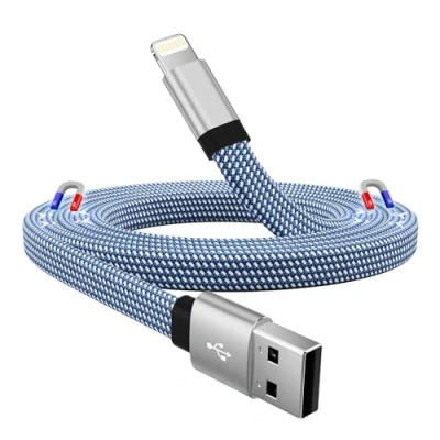 Abbildung von Magtame Light ning Spiralkabel iPhone Ladekabel, Magnetisch 1M Aufgerollt Kabel, Flach Original Kabel MFi Zertifiziert Nylon Geflochten für 14 13 Pro Max Mini XS XR X 8 7 SE Blau