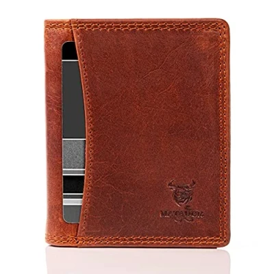 Abbildung von MATADOR Kartenetui Herren Leder &#039;Milano mit Geheimfach &amp; Mini Münzfach Minimalist Wallet Cardholder RFID Schutz Kartenportmonai Kleine Geldbörse Popmoney Klein Vintage Braun