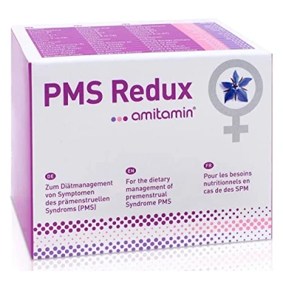 Abbildung von amitamin PMS Redux, 90 Kapseln, erfolgreich klinisch getestet, deutsche Apothekenqualität, Komplexformel mit Folsäure, Thiamin, Vitamin B6 und B12, Kupfer, Magnesium, D, E u.v.m.