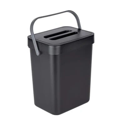 Abbildung von WENKO Abfallsammler mit Griff Mod. Tago, Abfalleimer 5 ltr., kompakter Mülleimer in Schwarz zur Befestigung ohne bohren, inkl. Über Tür Static Loc® Befestigungsmöglichkeit, 19 x 24 15,5 cm