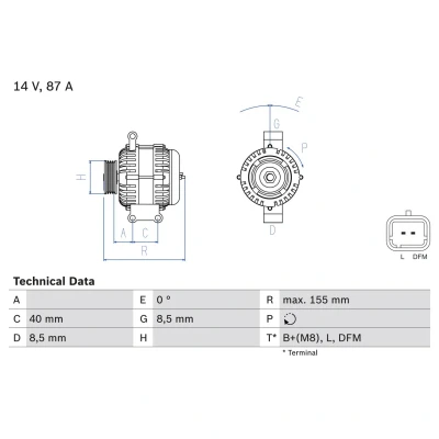 Abbildung von BOSCH 0 986 042 720 Lichtmaschine 14V 87A RENAULT: Kangoo I, Scénic 1, I Express