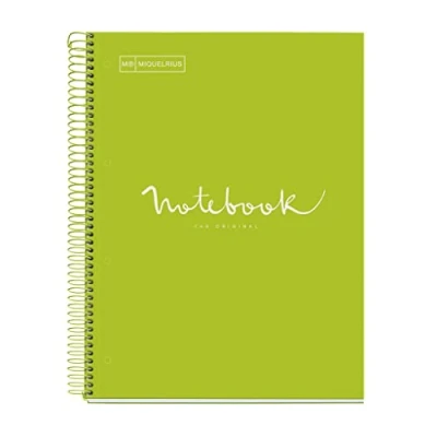 Abbildung von Miquelrius Notizbuch A4 Notebook Emotions, 120 Blatt 90 g/m², Raster 5 x mm, Farbige Streifen, Mikroperforierte Spirale, Extra fester Einband, 4 Löcher, Farbe Limonengrün