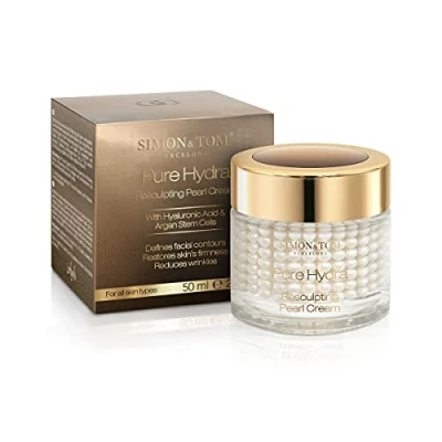 Abbildung von Simon&amp;Tom Pure Hydra Pearl Cream 50ml Modellierende Gesichtscreme Anti Aging Feuchtigkeitspflege Mit Hyaluronsäure &amp; Argan Stammzellen Einzigartiges Verkapselungsverfahren Made in Spain