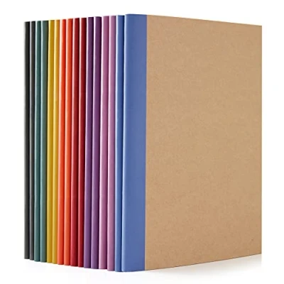 Abbildung von feela Kraft Notizbuch A5, 16 Notizbücher Set, Notizheft mit Regenbogen Rücken in 8 vintagen Farben, 60 Seiten, 21x14cm, Notizblock Set geeignet für Büro &amp; Schule, Kraftpapier, Din A5