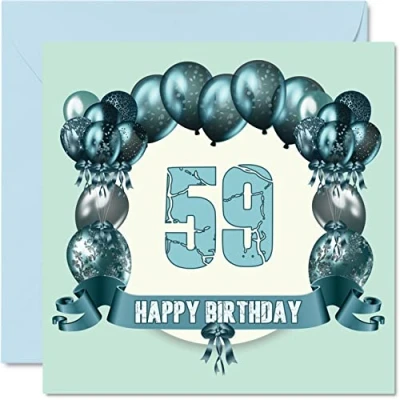Abbildung von Lustige Geburtstagskarte zum 59. Geburtstag für Männer Geburtstagsballons Happy Birthday Karte Vater, Cousin, Tante, Nanny, Freund, Großvater, Onkel, Mutter, Oma, 145 mm x Grußkarten,