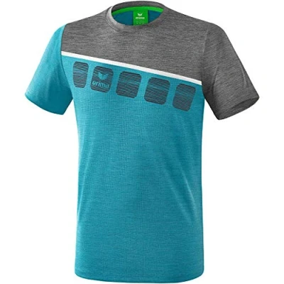 Abbildung von Erima Herren 5 C T Shirt, oriental blue melange/grau melange/weiß, S